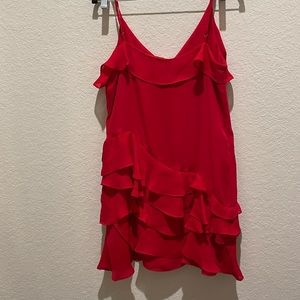 Red formal dress with ruffles t Parker